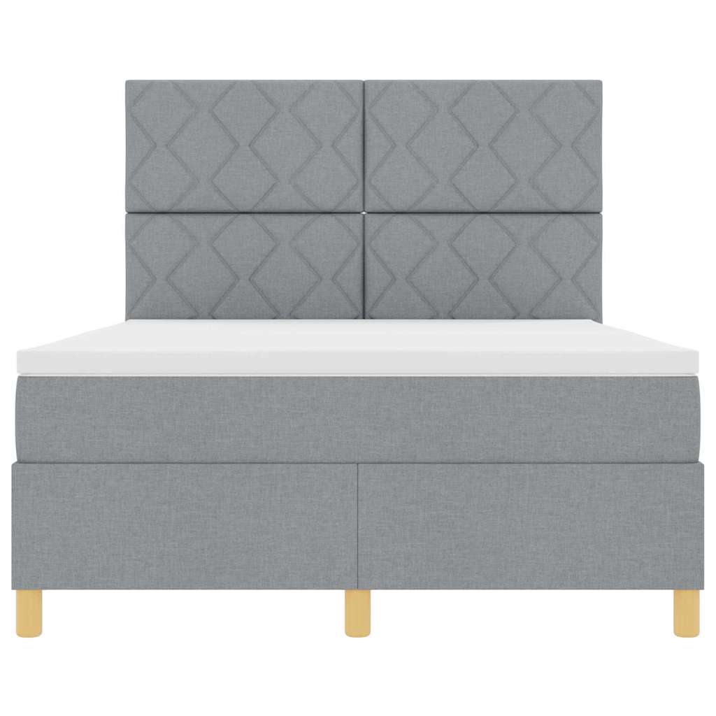 Box Spring Bed with Headboard Light grey 140 x 200 cm Fabric