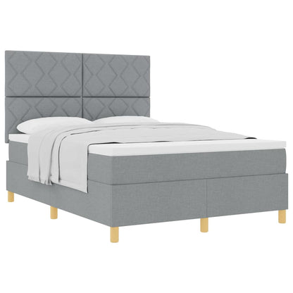 Box Spring Bed with Headboard Light grey 140 x 200 cm Fabric