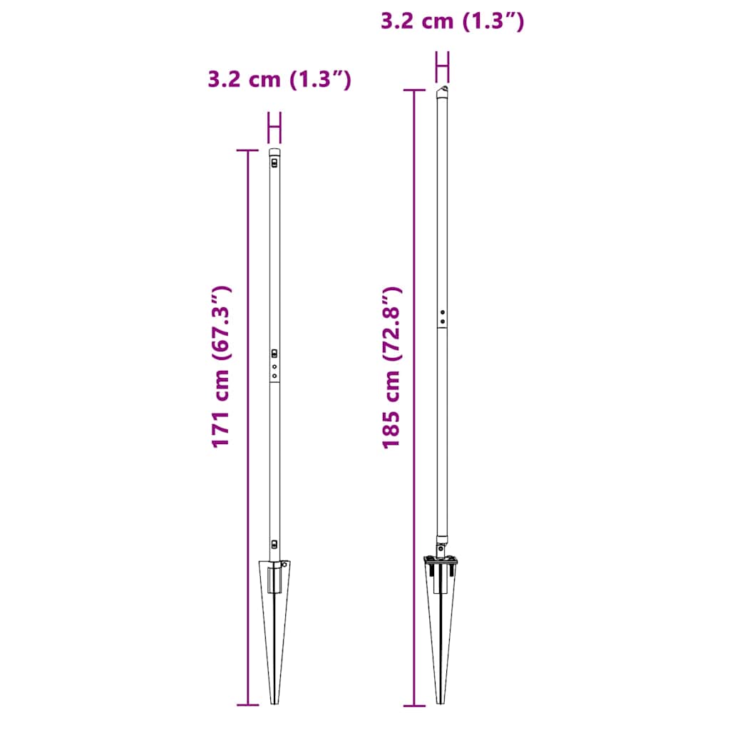 Fence Post Other 52 pcs Silver 3.2 x 3.2 x 140 cm Steel