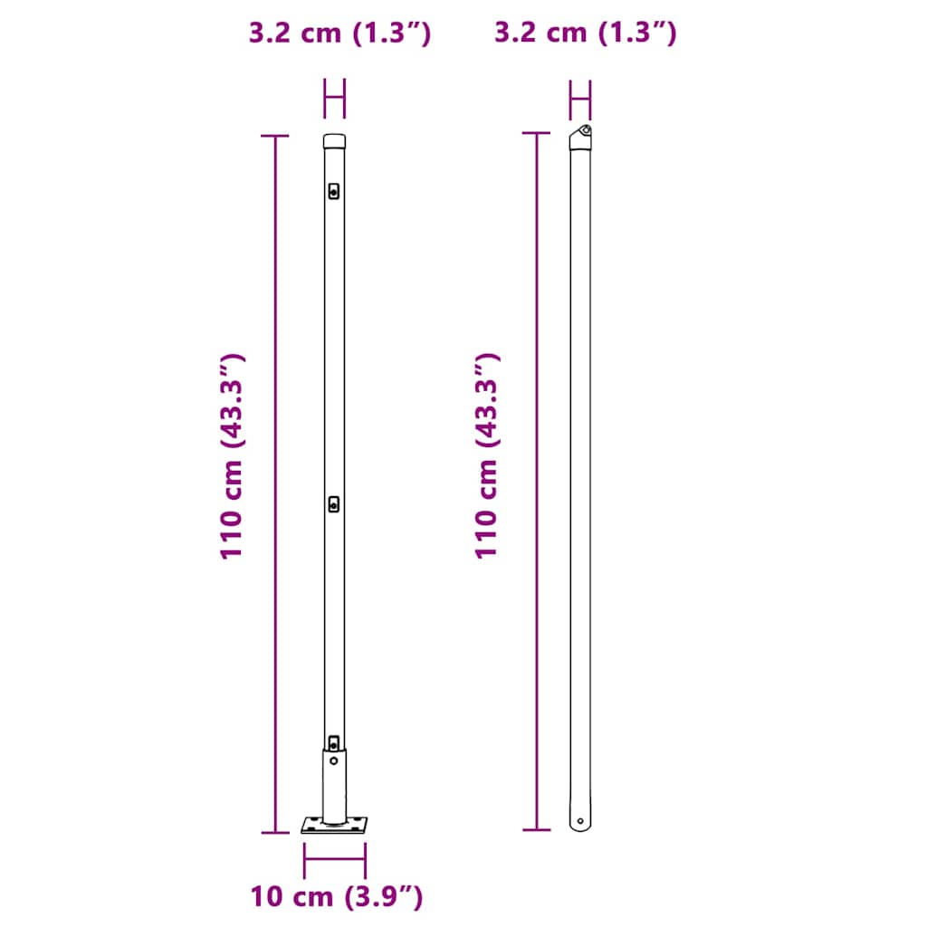 Fence Post Other 26 pcs Silver 3.2 x 3.2 x 110 cm Steel