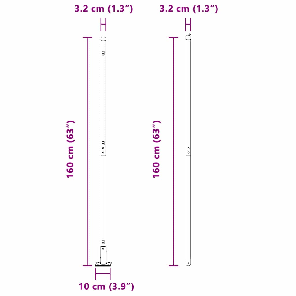 Fence Post Other 26 pcs Silver 3.2 x 3.2 x 83.5 cm Steel