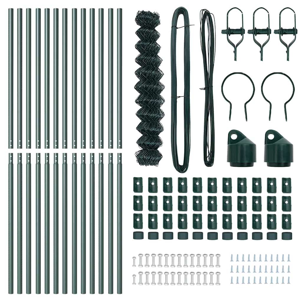 Chain Link Fence with Posts Green 1 x 25 m Steel