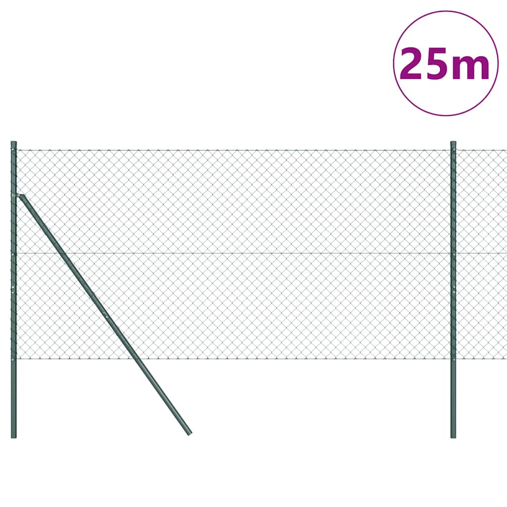 Chain Link Fence with Posts Green 1 x 25 m Steel