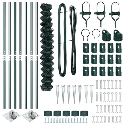 Chain Link Fence with Posts Green 1.5 x 10 m Steel