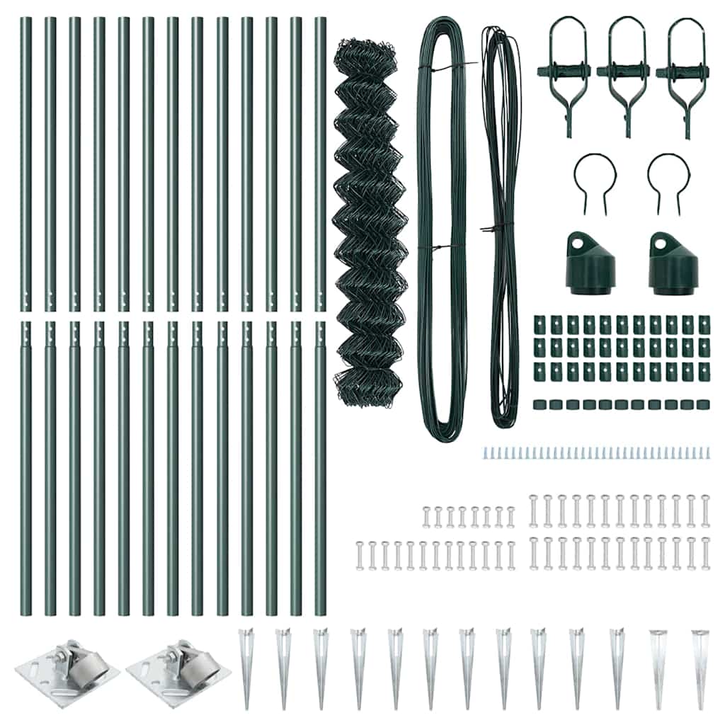 Chain Link Fence with Posts Green 1 x 25 m Steel