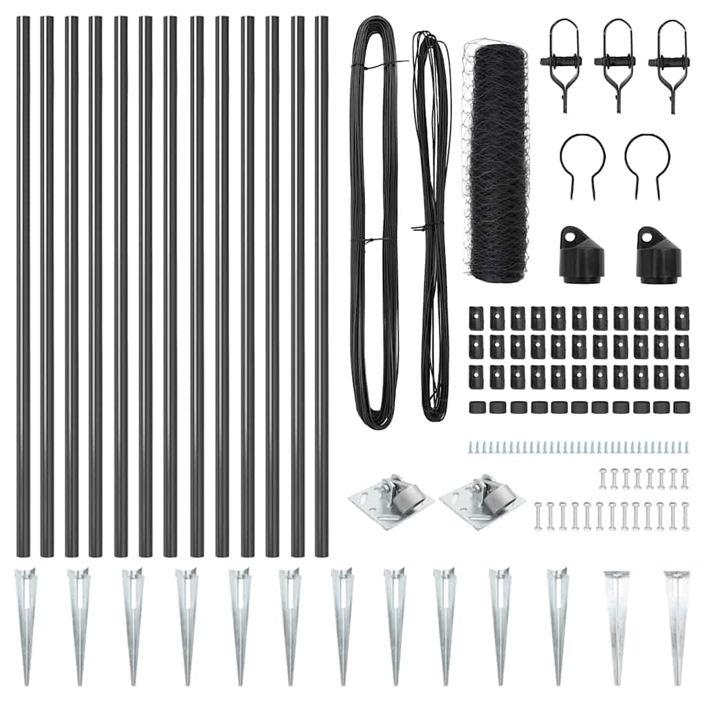Chain Link Fence with Posts Grey 1 x 25 m Steel