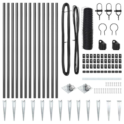 Chain Link Fence with Posts Grey 1 x 25 m Steel