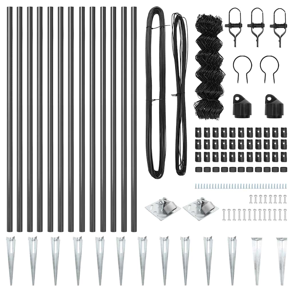 Chain Link Fence with Posts Grey 0.4 x 25 m Steel