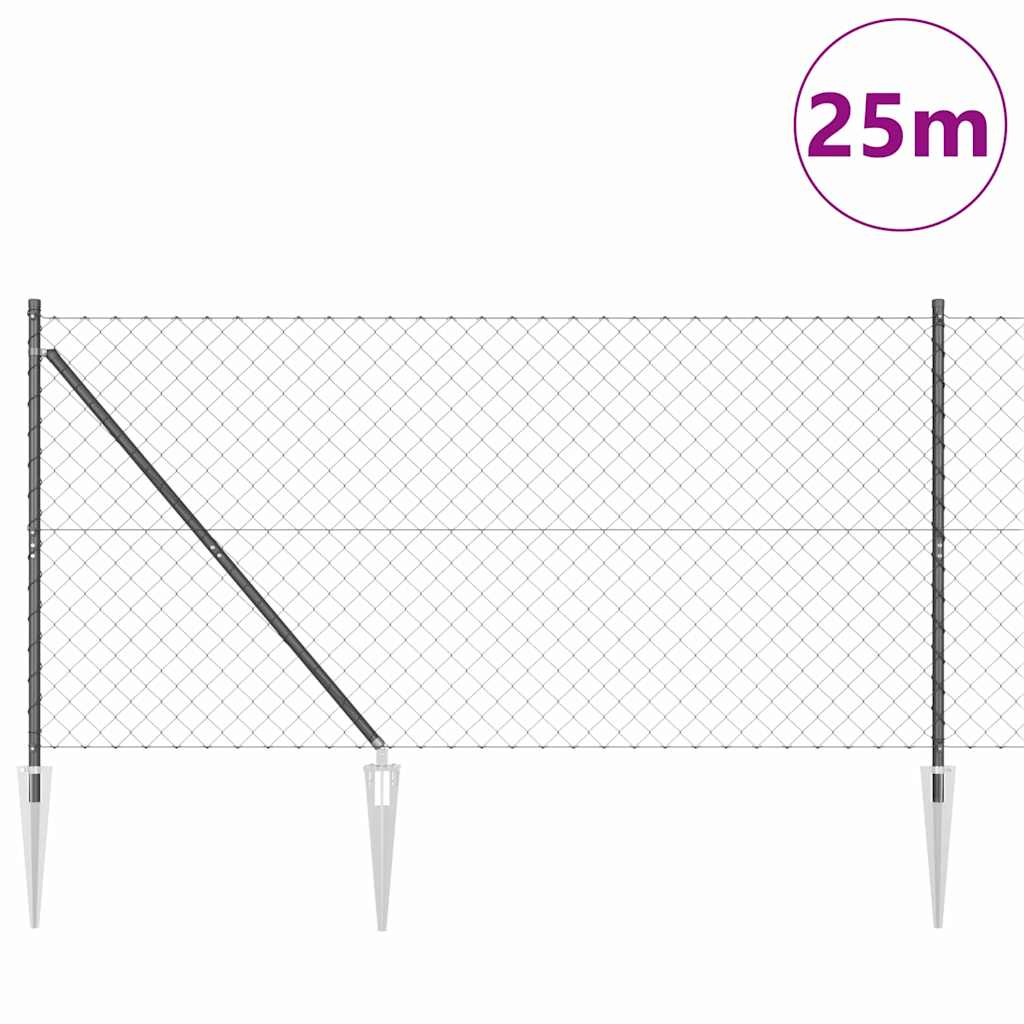 Chain Link Fence with Posts Grey 1.2 x 25 m Steel