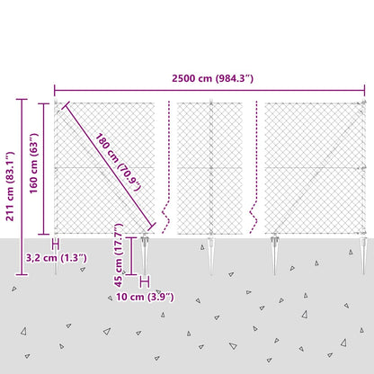 Chain Link Fence with Posts Grey 1.6 x 25 m Steel