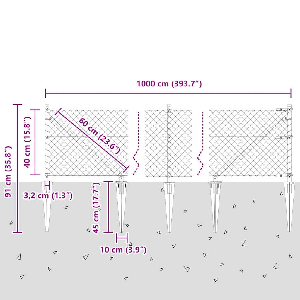 Chain Link Fence with Posts Silver 0.4 x 10 m Steel