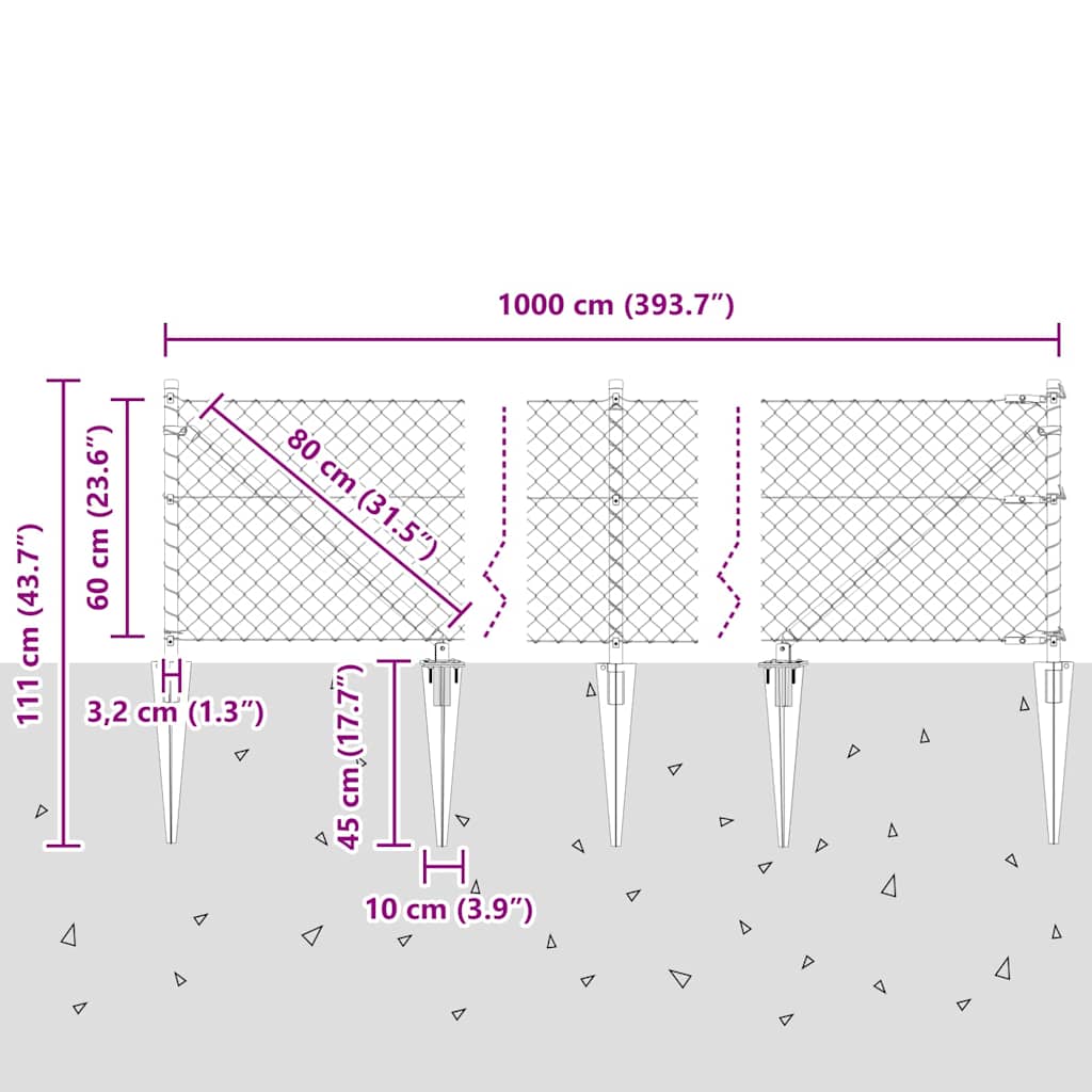 Chain Link Fence with Posts Silver 0.6 x 10 m Steel