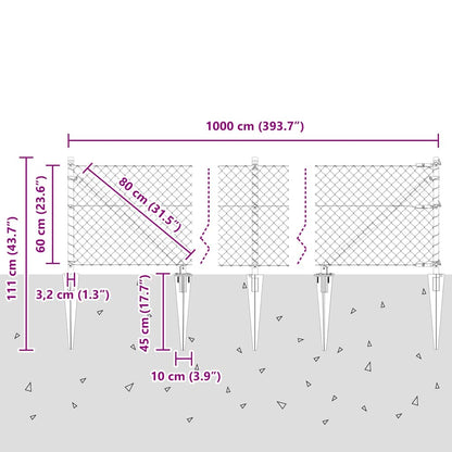 Chain Link Fence with Posts Silver 0.6 x 10 m Steel