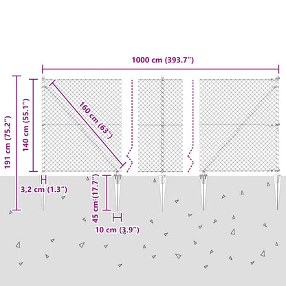Chain Link Fence with Posts Silver 1.4 x 10 m Steel