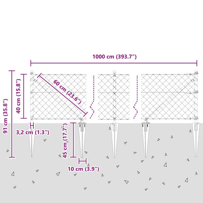 Chain Link Fence with Posts Silver 0.4 x 10 m Steel
