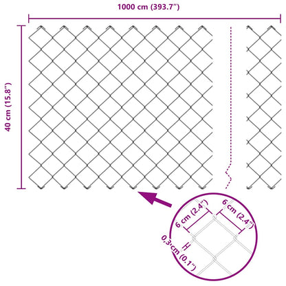 Chain Link Fence with Posts Silver 0.4 x 10 m Steel