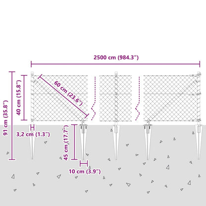 Chain Link Fence with Posts Silver 0.4 x 25 m Steel