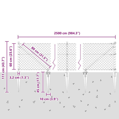 Chain Link Fence with Posts Silver 0.6 x 25 m Steel