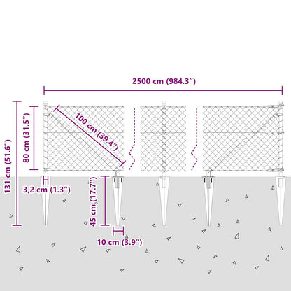 Chain Link Fence with Posts Silver 0.8 x 25 m Steel