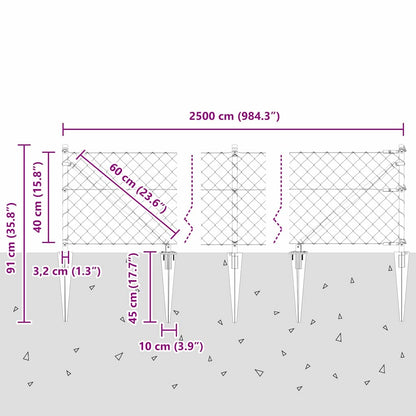Chain Link Fence with Posts Silver 0.4 x 25 m Steel
