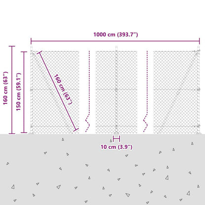 Chain Link Fence with Posts Green 1.5 x 10 m Steel