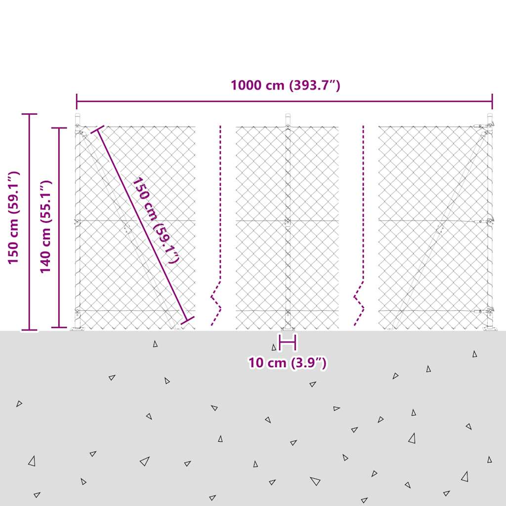 Chain Link Fence with Posts Green 1.4 x 10 m Steel