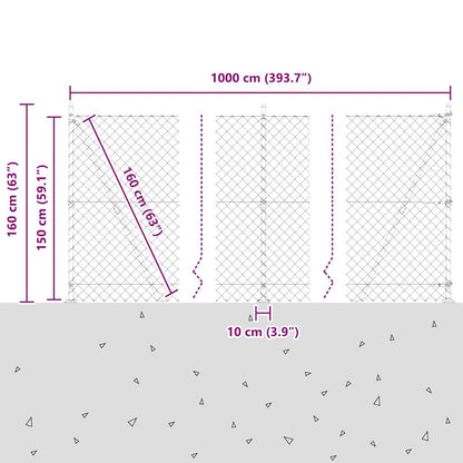 Chain Link Fence with Posts Green 1.5 x 10 m Steel