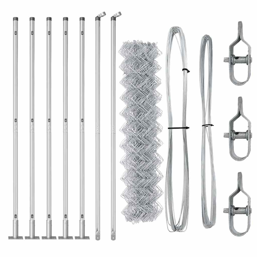 Chain Link Fence with Posts Silver 1.2 x 10 m Steel