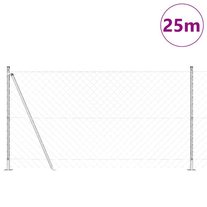 Chain Link Fence with Posts Silver 1.2 x 25 m Steel