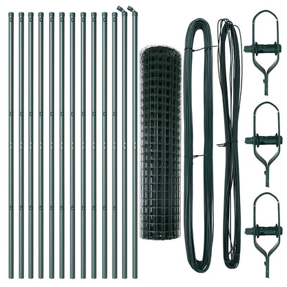 Fence with Posts Green 1 x 25 m Steel