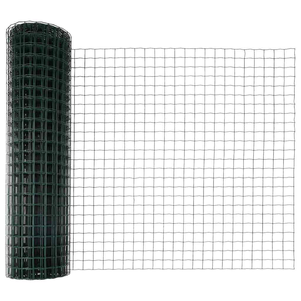 Fence with Posts Green 1 x 25 m Steel