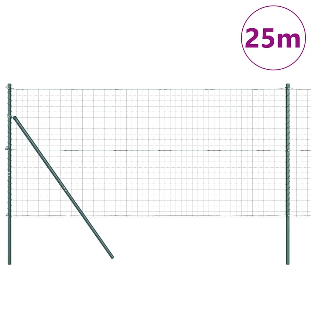 Fence with Posts Green 1 x 25 m Steel