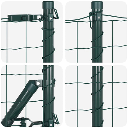 Fence with Posts Green 0.6 x 25 m Steel