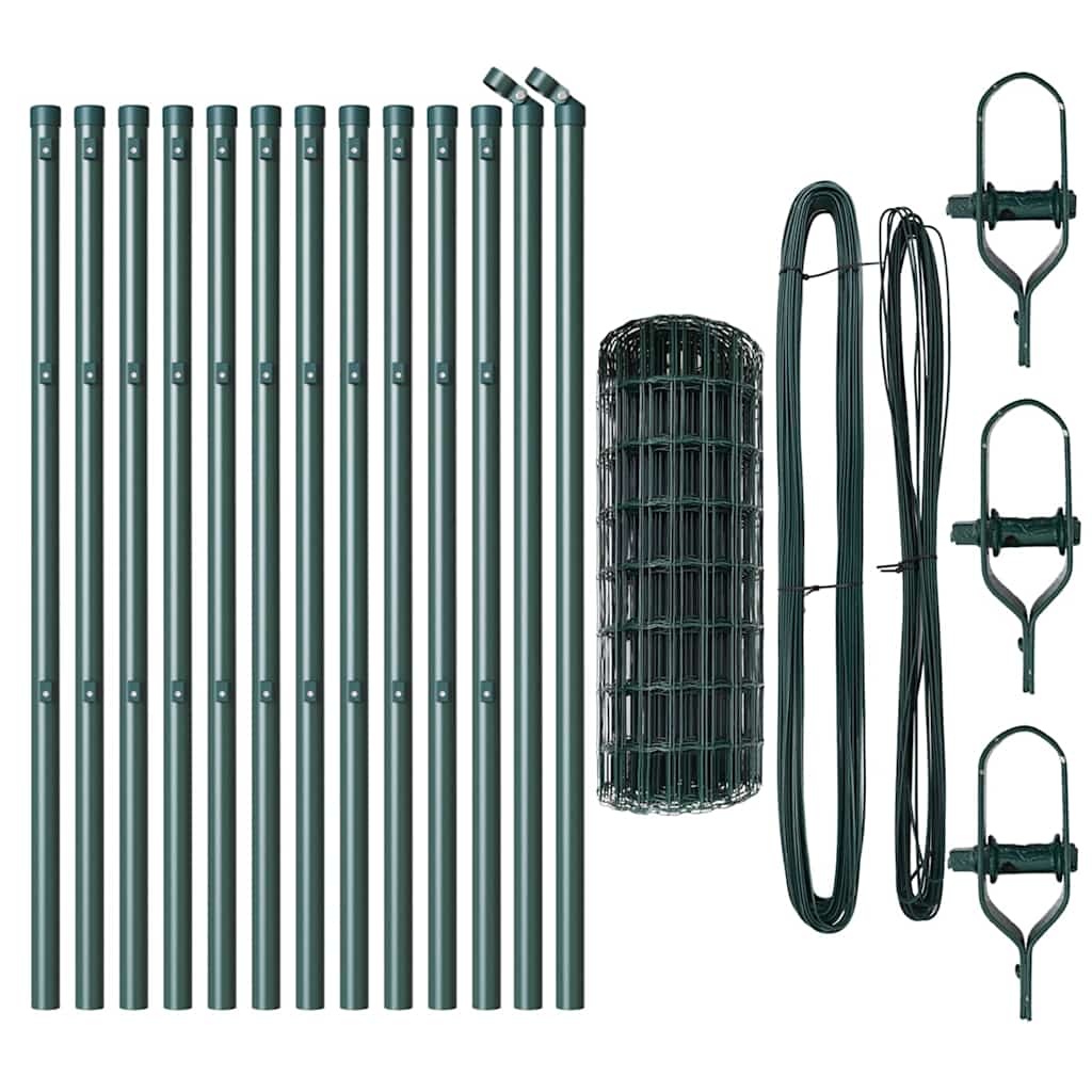 Fence with Posts Green 0.6 x 25 m Steel