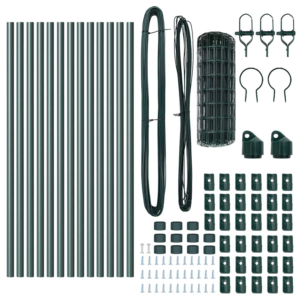 Fence with Posts Green 0.6 x 25 m Steel