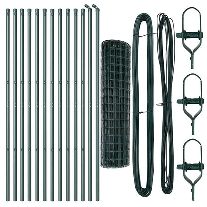 Fence with Posts Green 1 x 25 m Steel