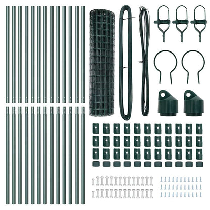 Fence with Posts Green 1 x 25 m Steel