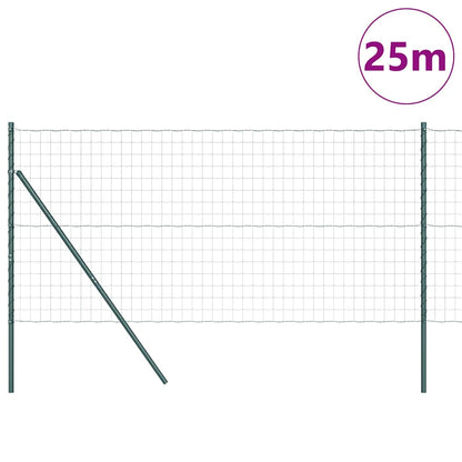 Fence with Posts Green 1 x 25 m Steel