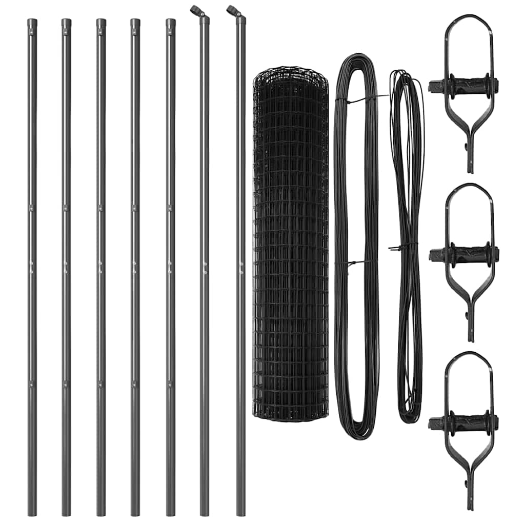 Fence with Posts Grey 1 x 10 m Steel