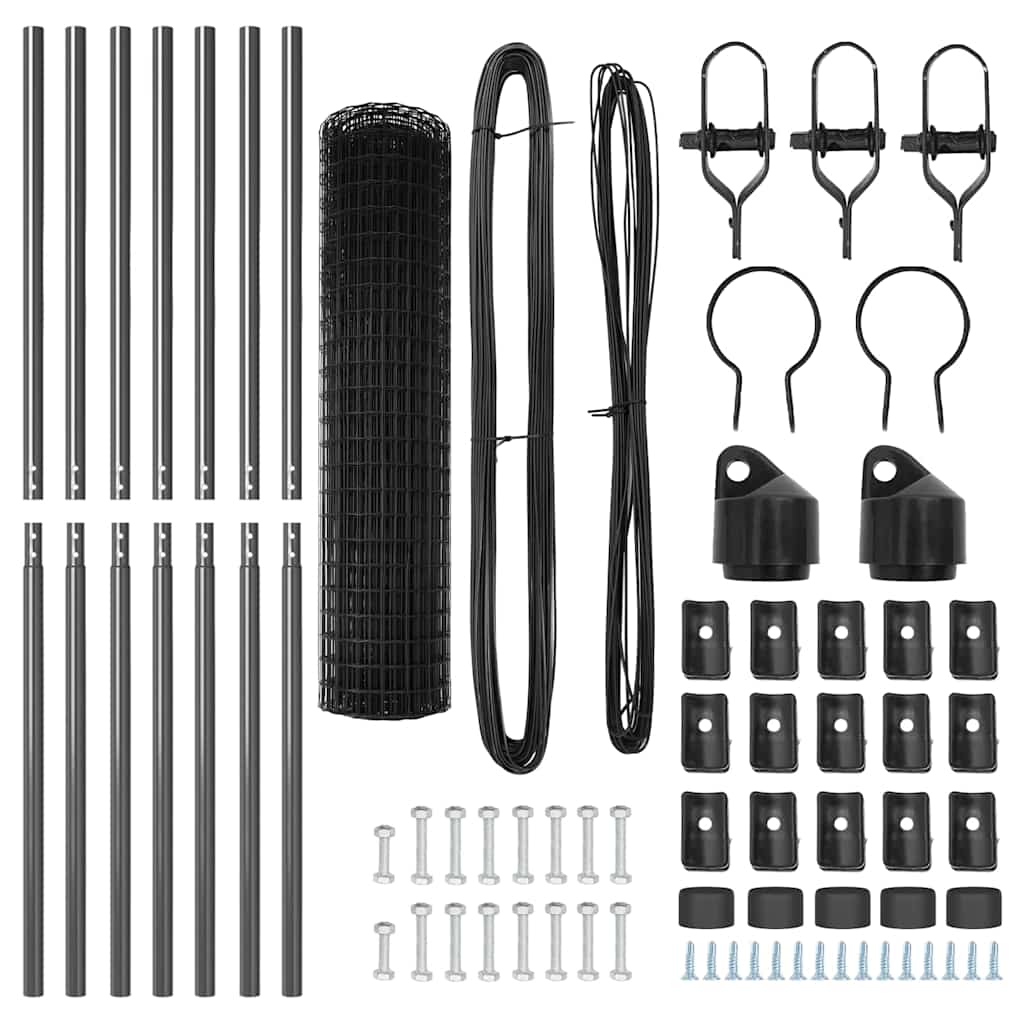 Fence with Posts Grey 1 x 10 m Steel