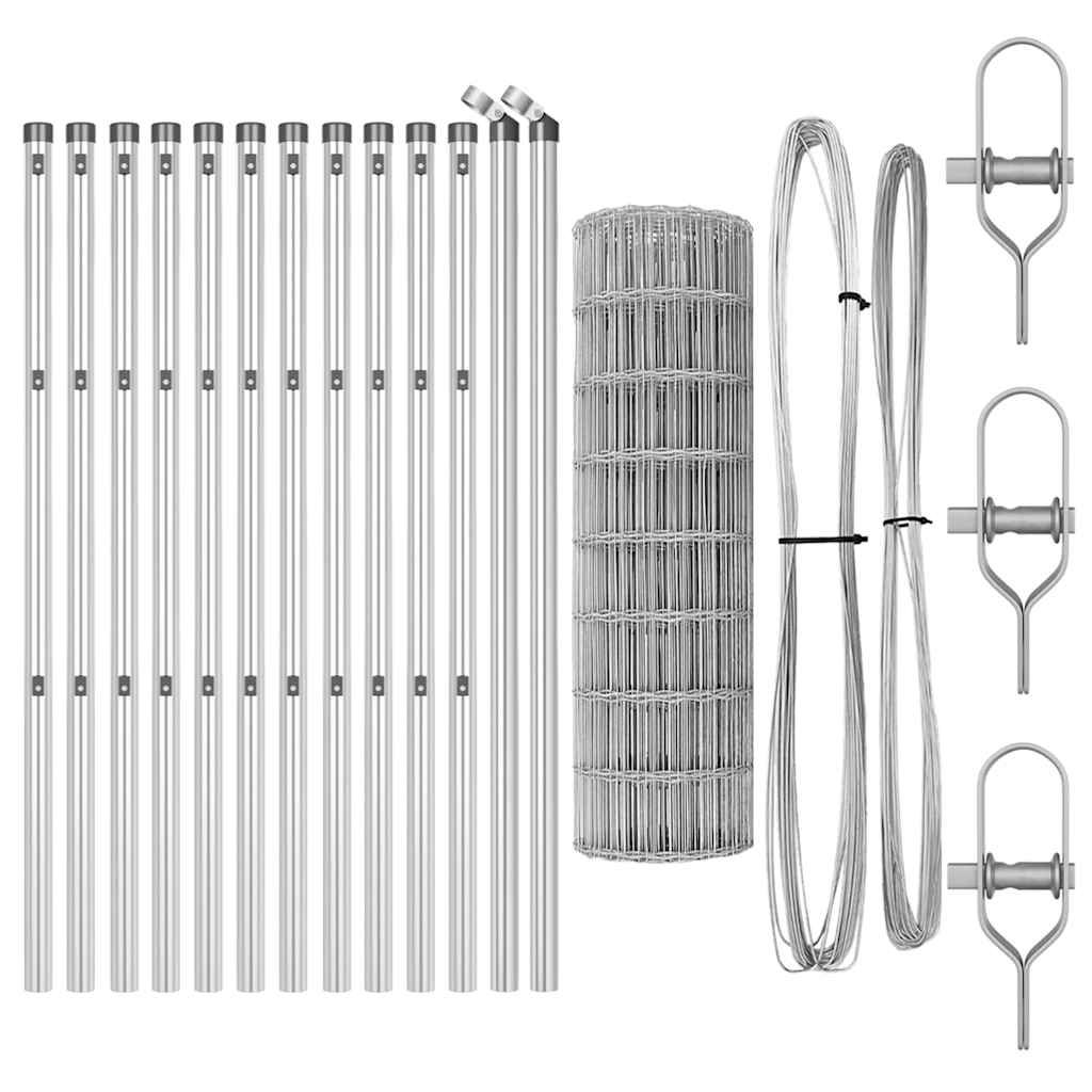 Fence with Posts Silver 0.6 x 25 m Steel