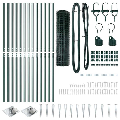 Fence with Posts Green 1 x 25 m Steel