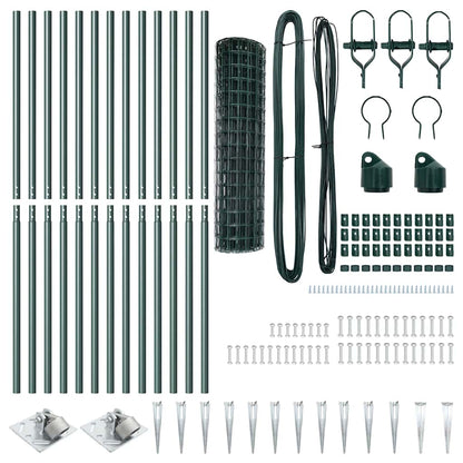 Fence with Posts Green 1 x 25 m Steel