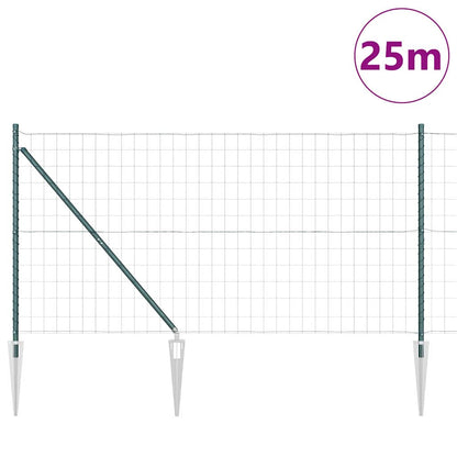 Fence with Posts Green 1 x 25 m Steel