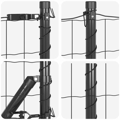 Fence with Posts Grey 1 x 10 m Steel