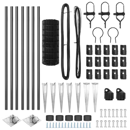 Fence with Posts Grey 1 x 10 m Steel