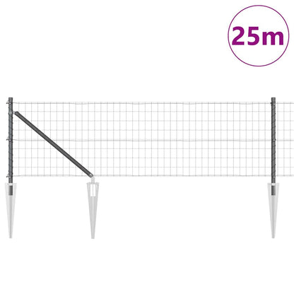 Fence with Posts Grey 0.4 x 25 m Steel