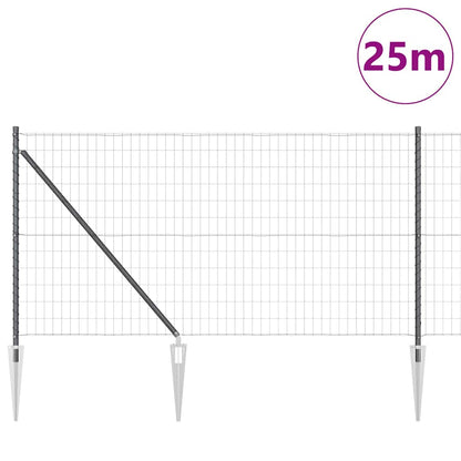 Fence with Posts Grey 1 x 25 m Steel