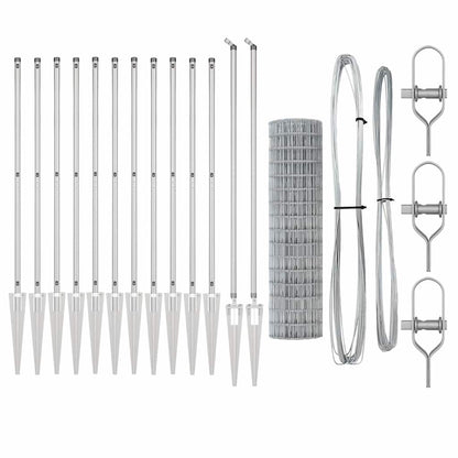 Fence with Posts Silver 1.2 x 25 m Steel
