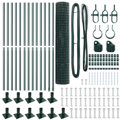 Fence with Posts Green 1.2 x 25 m Steel